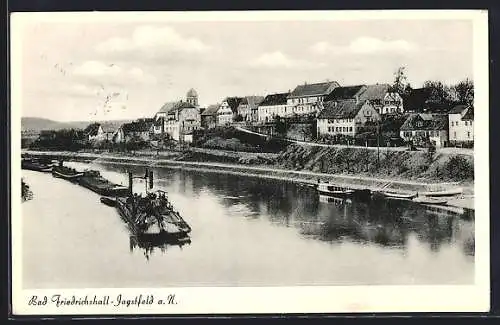 AK Bad Friedrichshall, Teilansicht mit Schiffen auf dem Fluss