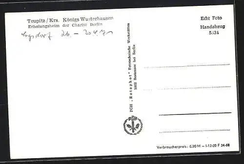 AK Teupitz /Königs Wusterhausen, Erholunsheim der Charité Berlin