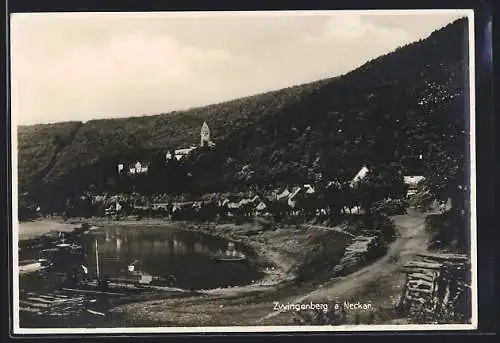 AK Zwingenberg a. Neckar, Ortansicht mit Flusspartie