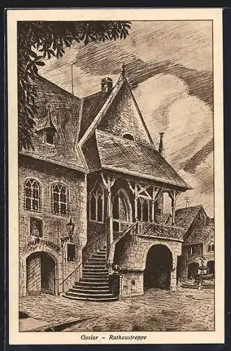 Künstler-AK Goslar, Rathaustreppe