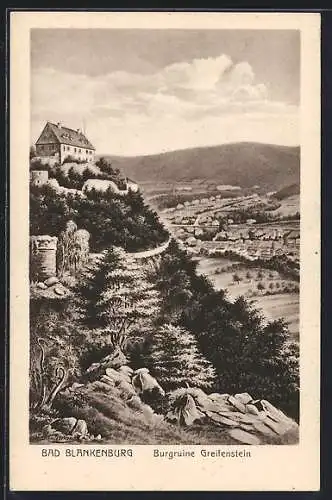 Künstler-AK Bad Blankenburg, Burgruine Greifenstein mit Umgebung