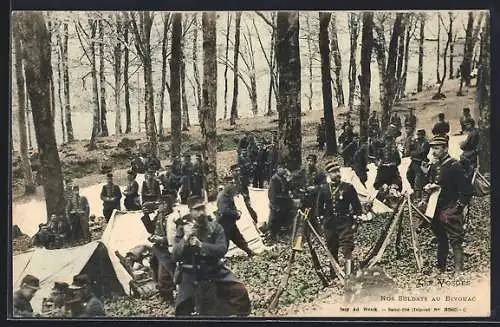 AK Les Vosges, Soldats au Bivouac
