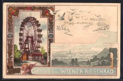 Lithographie Wien, Prater, Riesenrad