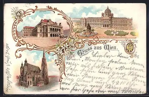 Lithographie Wien, Hofoper und Stefansdom