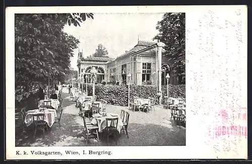 AK Wien, Gasthof Volksgarten, Terrasse, Burgring