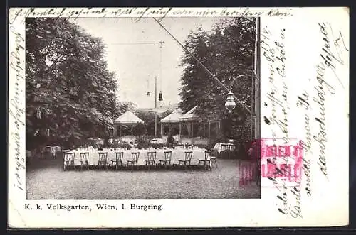 AK Wien, Terrasse im Restaurant Volksgarten, Burgring