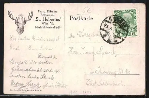 AK Wien, Gasthaus St. Hubertus-Volkskeller, Mariahilferstrasse 49
