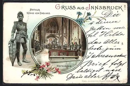 Vorläufer-Lithographie Innsbruck, 1895, Arthur, König von England, Innenansicht der Hofkirche