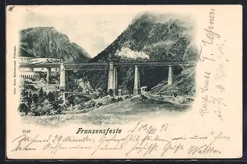 AK Franzensfeste, Dampflok auf dem Viadukt