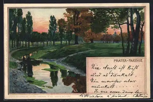 Künstler-AK sign. E. Kasparides: Wien, Prater-Partie