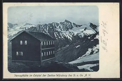 AK Vernagthütte, Berghütte der Section Würzburg des D. u. Oe. A. V. im Oetztal