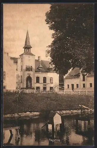 AK Toystrup, Teichpartie mit Kirchturm