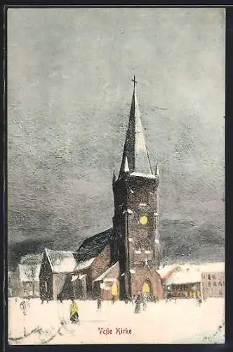 AK Vejle, Kirke, Die Kirche im Winter
