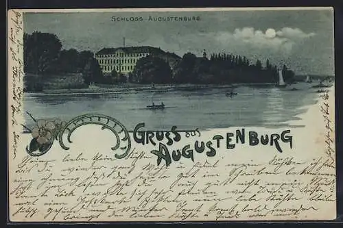 Mondschein-Lithographie Augustenburg, Blick auf das Schloss