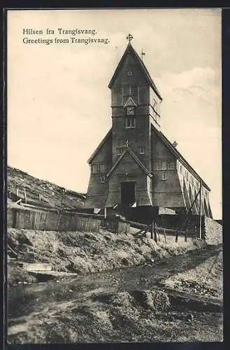 AK Trangisvaag /Färöer, Partie an der Kirche