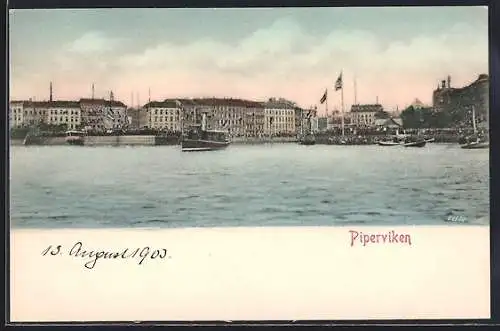 AK Piperviken, Hafenansicht mit Booten