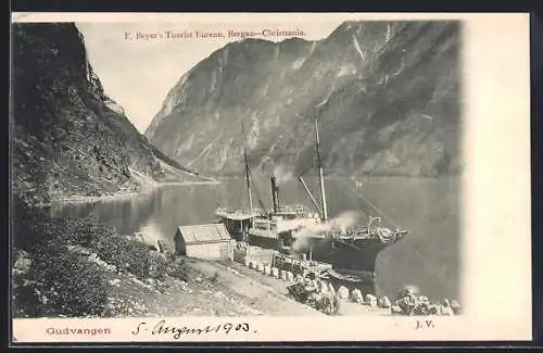 AK Gudvangen, Ortspartie mit Schiff