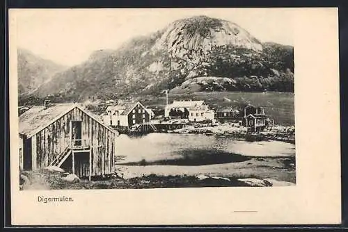 AK Digermulen, Ortsansicht mit Berg