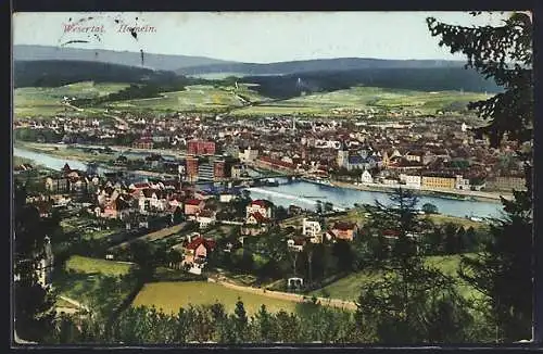 AK Hameln /Wesertal, Blick auf den Ort mit Flusspartie