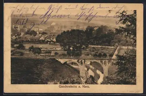 AK Gandersheim a. Harz, Ortsansicht mit Brücke