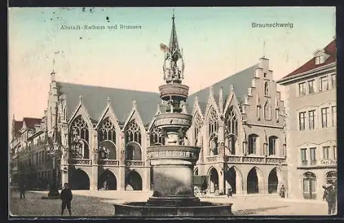 AK Braunschweig, Altstadt, Rathaus und Brunnen