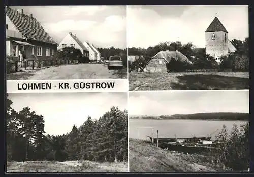 AK Lohmen, Seeblick, Kirche und Waldpartie