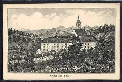 Künstler-AK Dietramszell, Blick auf das Kloster