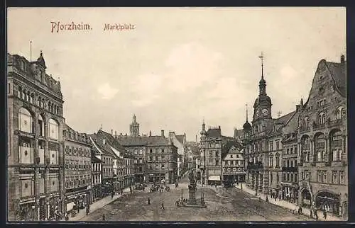 AK Pforzheim, Ansicht des Marktplatzes mit Gasthaus Zum Hecht