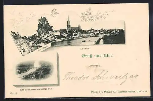 AK Ulm / Donau, Stadtansicht, Blau Venedig u. Blick auf die Donau