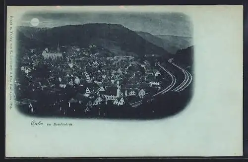 Mondschein-AK Calw, Ortansicht im Vollmondlicht