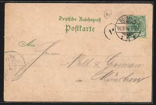 Lithographie Berlin, Rathaus, Lutherdenkmal, Efeuranken, Um 1900, Neuer Markt