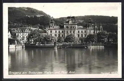 AK Bregenz a. Bodensee, Hafen und Post Amt