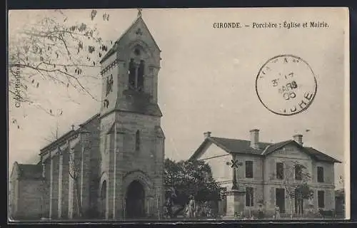 AK Porchère, Église et Mairie