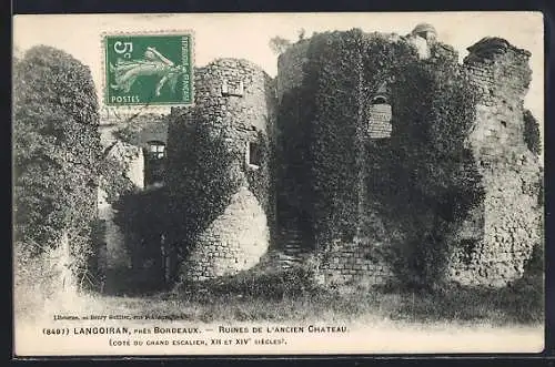 AK Langoiran, Ruines de l`ancien château, côté du grand escalier, XII et XIV siècles