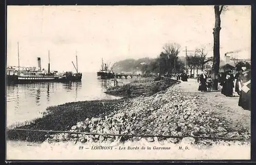 AK Lormont, Les Bords de la Garonne avec bateaux à vapeur et promeneurs