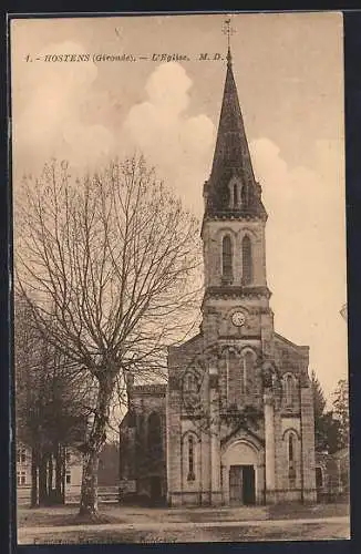 AK Hostens, L`Église et l`arbre dénudé en hiver