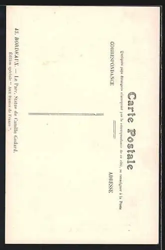 AK Bordeaux, Statue de Camille Godard dans le parc