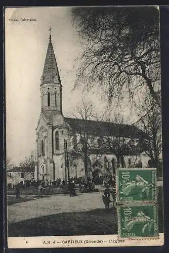 AK Captieux, L`église et la place animée