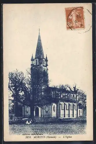 AK Morizès, L`église entourée d`arbres en hiver