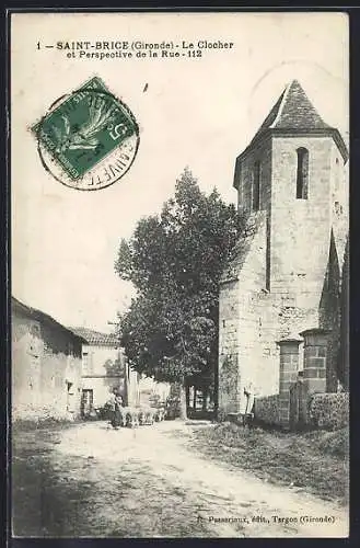 AK Saint-Brice, Le Clocher et Perspective de la Rue