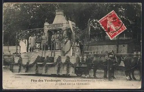 AK Bordeaux, Fête des Vendanges avec le char de la verrerie