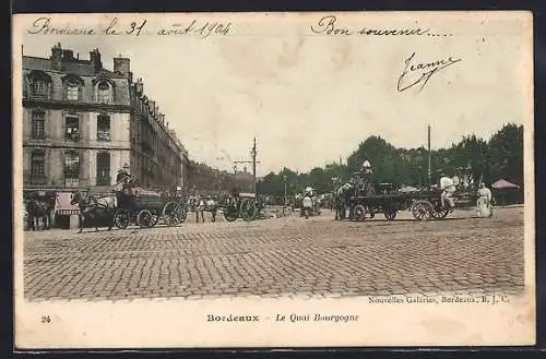 AK Bordeaux, Le Quai Bourgogne avec charrettes et passants