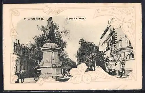AK Bordeaux, Statue de Tourny et rue animée