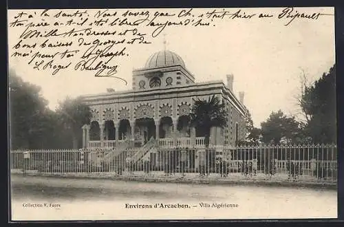 AK Arcachon, Villa Algérienne entourée de jardins et de clôtures ornées