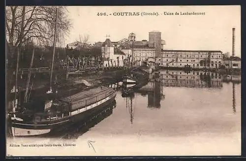 AK Coutras, Usine de Larbardemont et bateaux sur la rivière