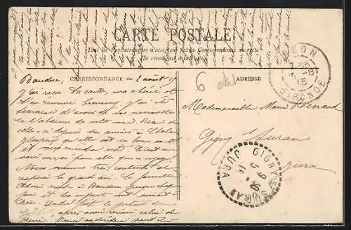 AK Créon, L`Hôtel de Ville et clocher de l`Église Notre-Dame