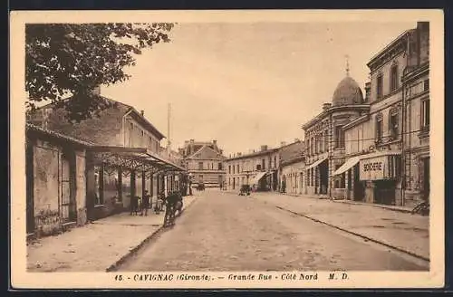 AK Cavignac, Grande Rue côté nord avec architecture historique et commerces