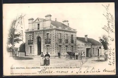 AK Coutras, Place de la Gare et Hôtel de la Paix