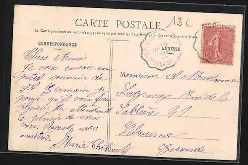 AK Saint-Germain-du-Puch, L`Hôtel de Ville avec voiture ancienne devant la grille