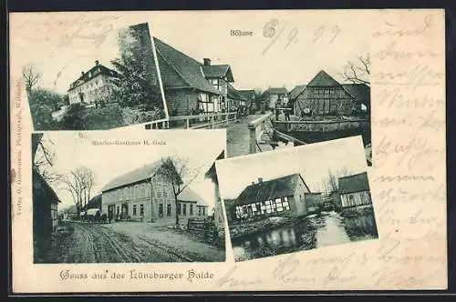 AK Böhme, Ortsansicht, Strassenbild, Bundes-Gasthaus H. Gatz, Lüneburger Haide